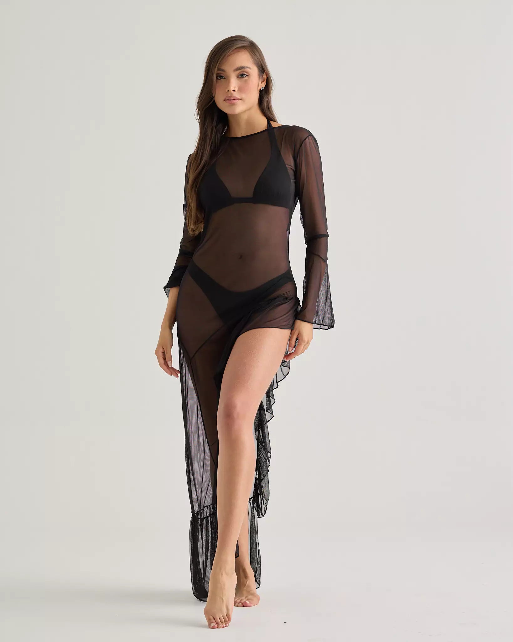 Flamenco Black Mesh Long Sleeve Dress