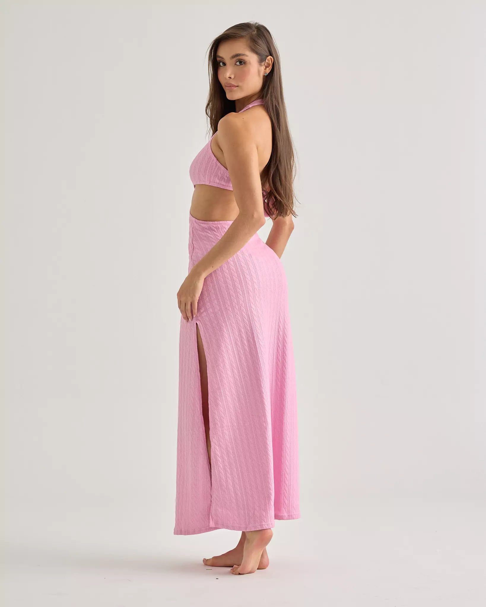 Pink Crochet Halter Dress