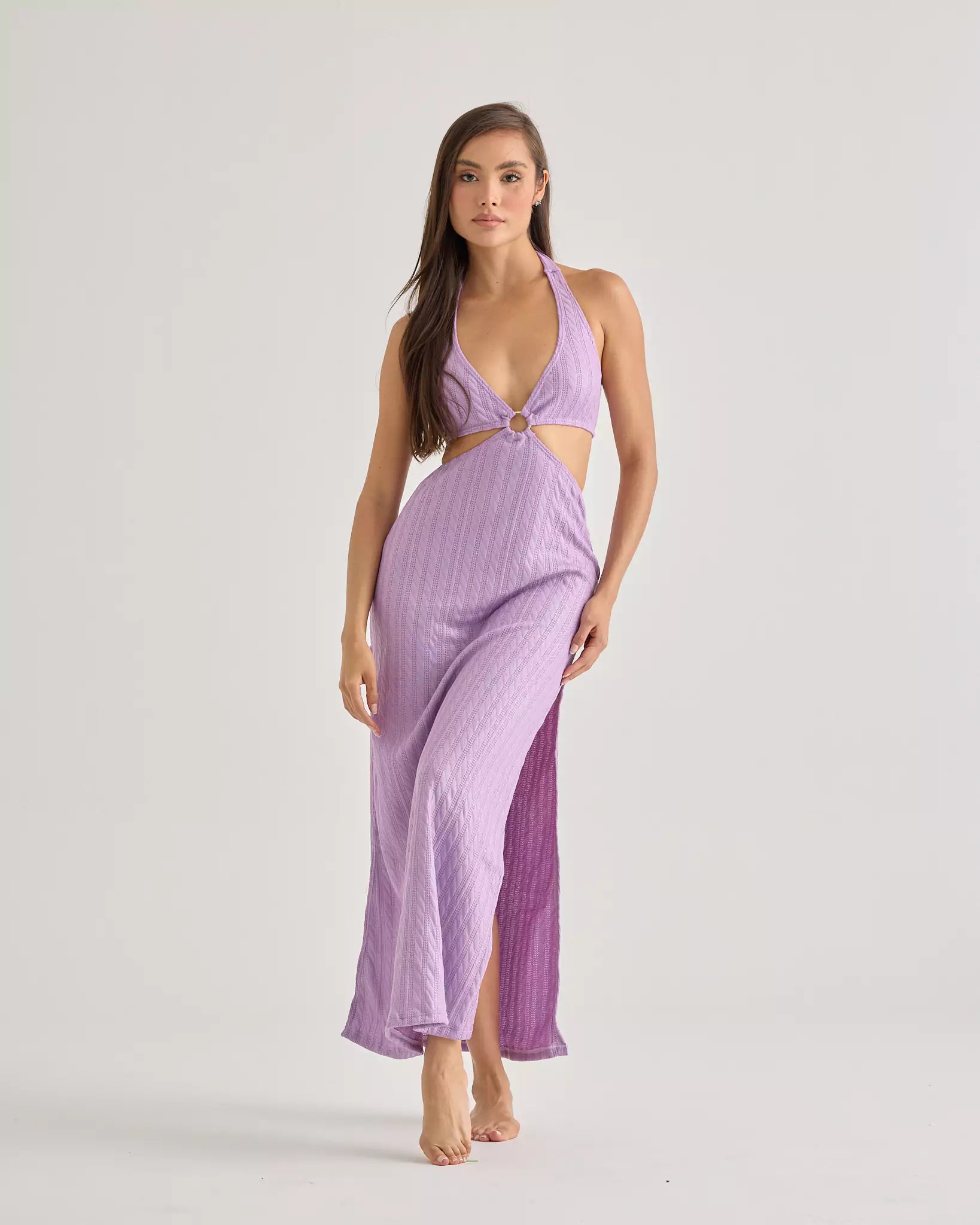 Purple Crochet Halter Dress