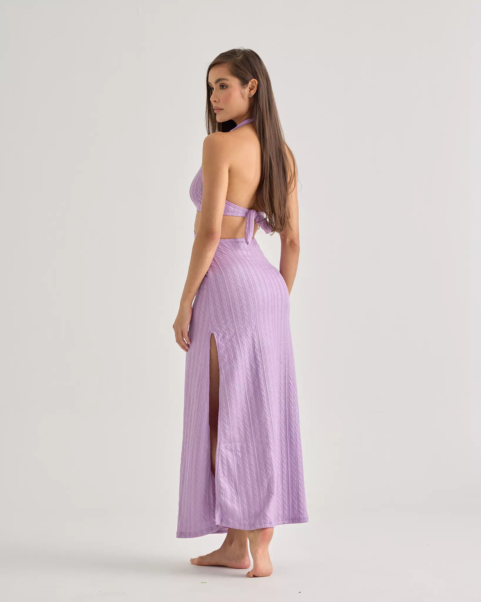 Purple Crochet Halter Dress