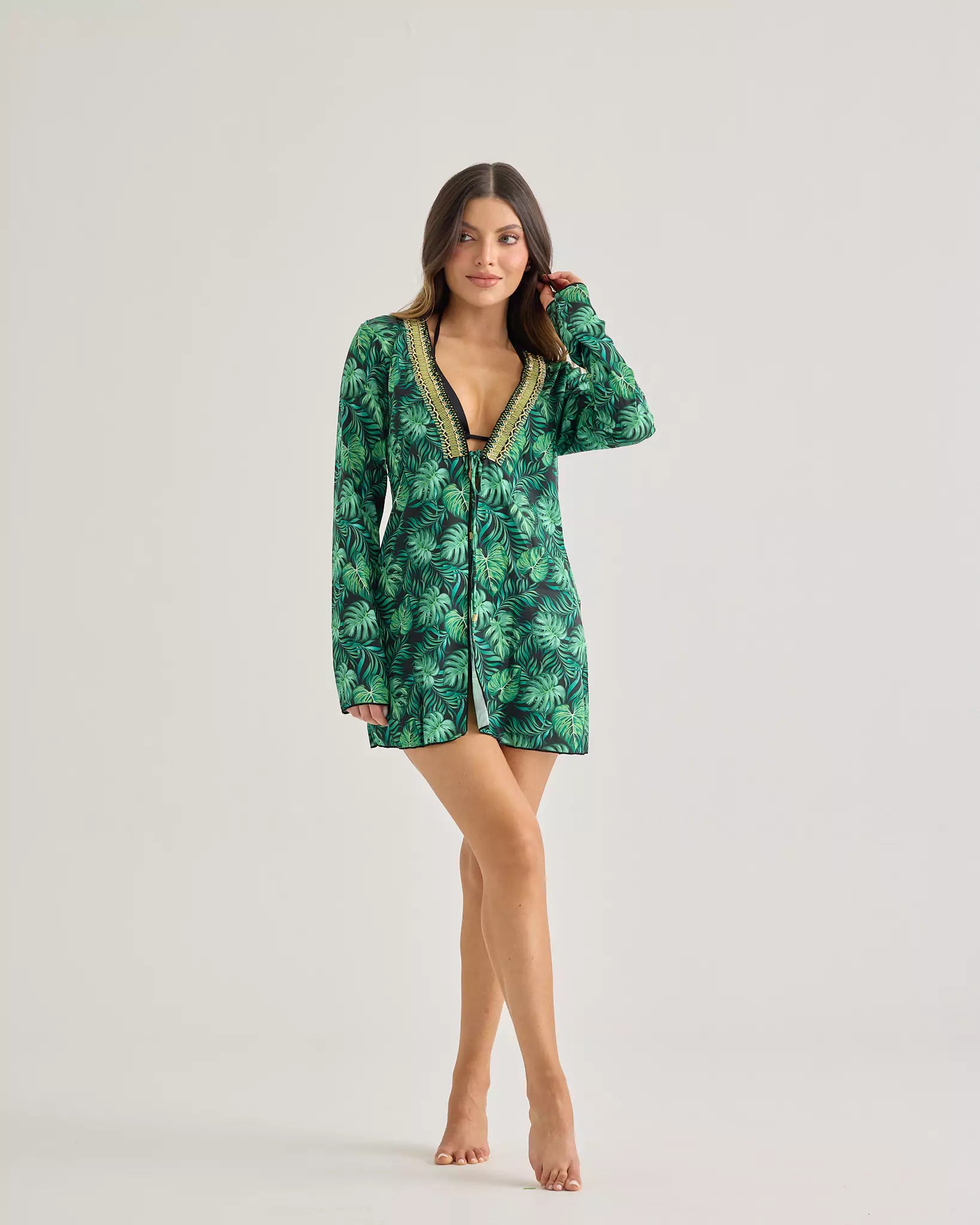 Tropic Green Embroidered Mesh Cardigan