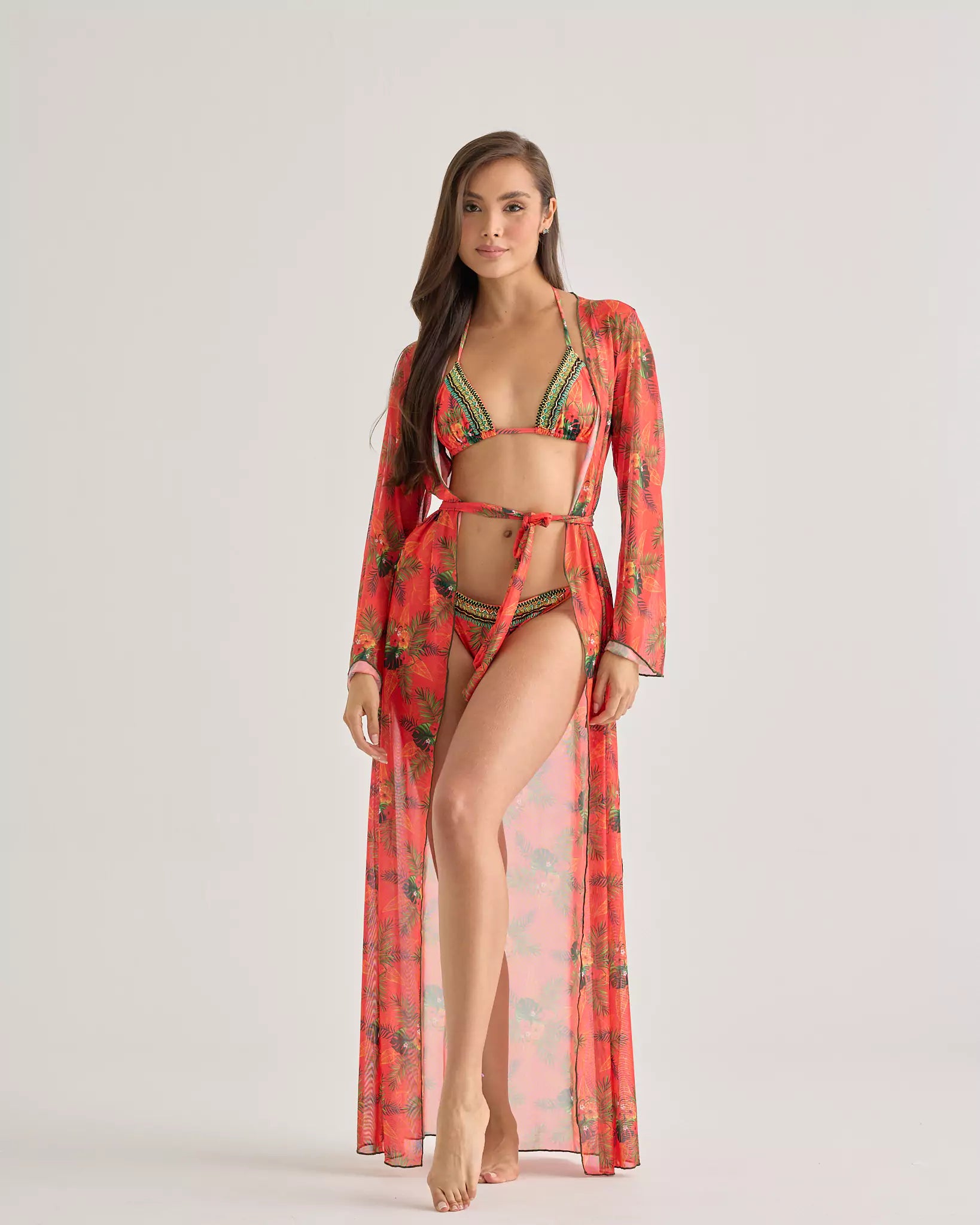 Tropical Sunset Long Mesh Kimono