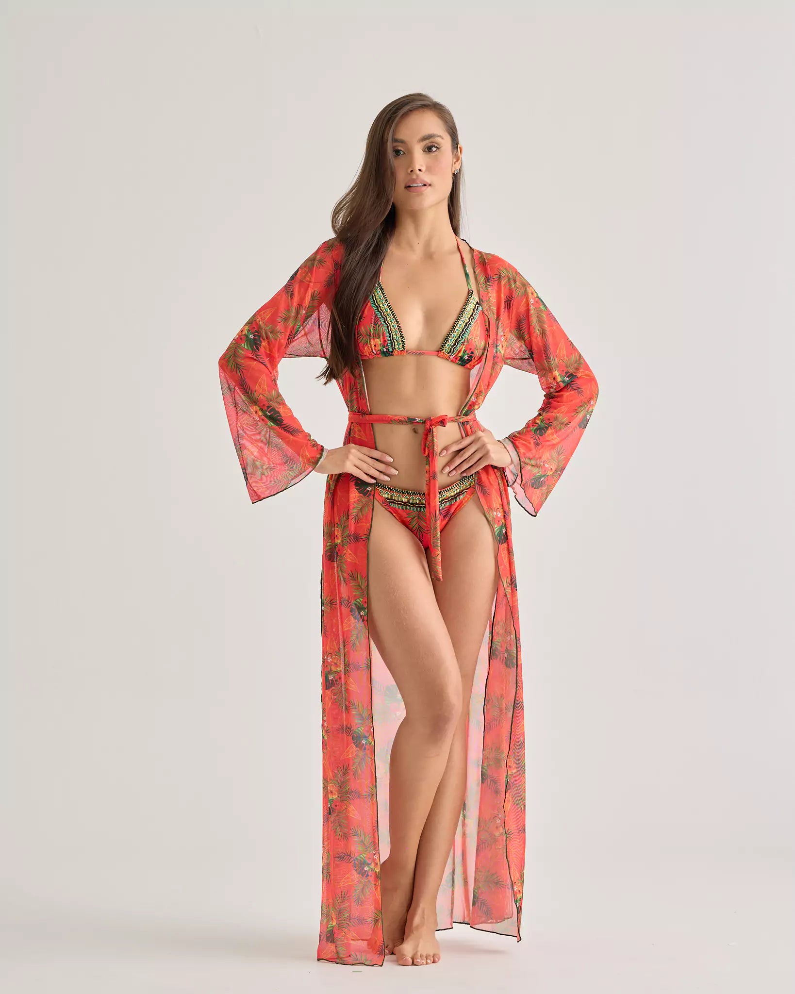 Tropical Sunset Long Mesh Kimono