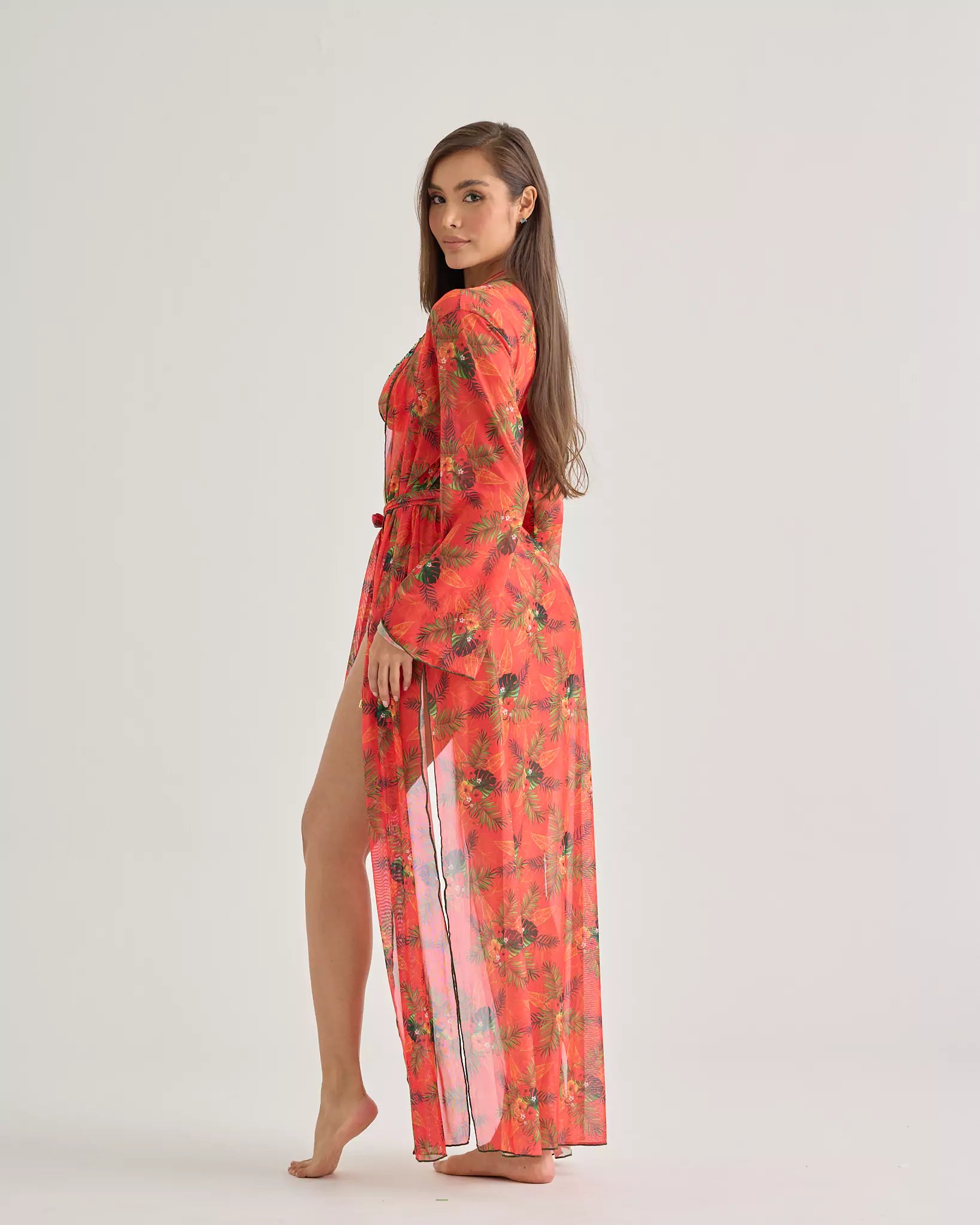 Tropical Sunset Long Mesh Kimono