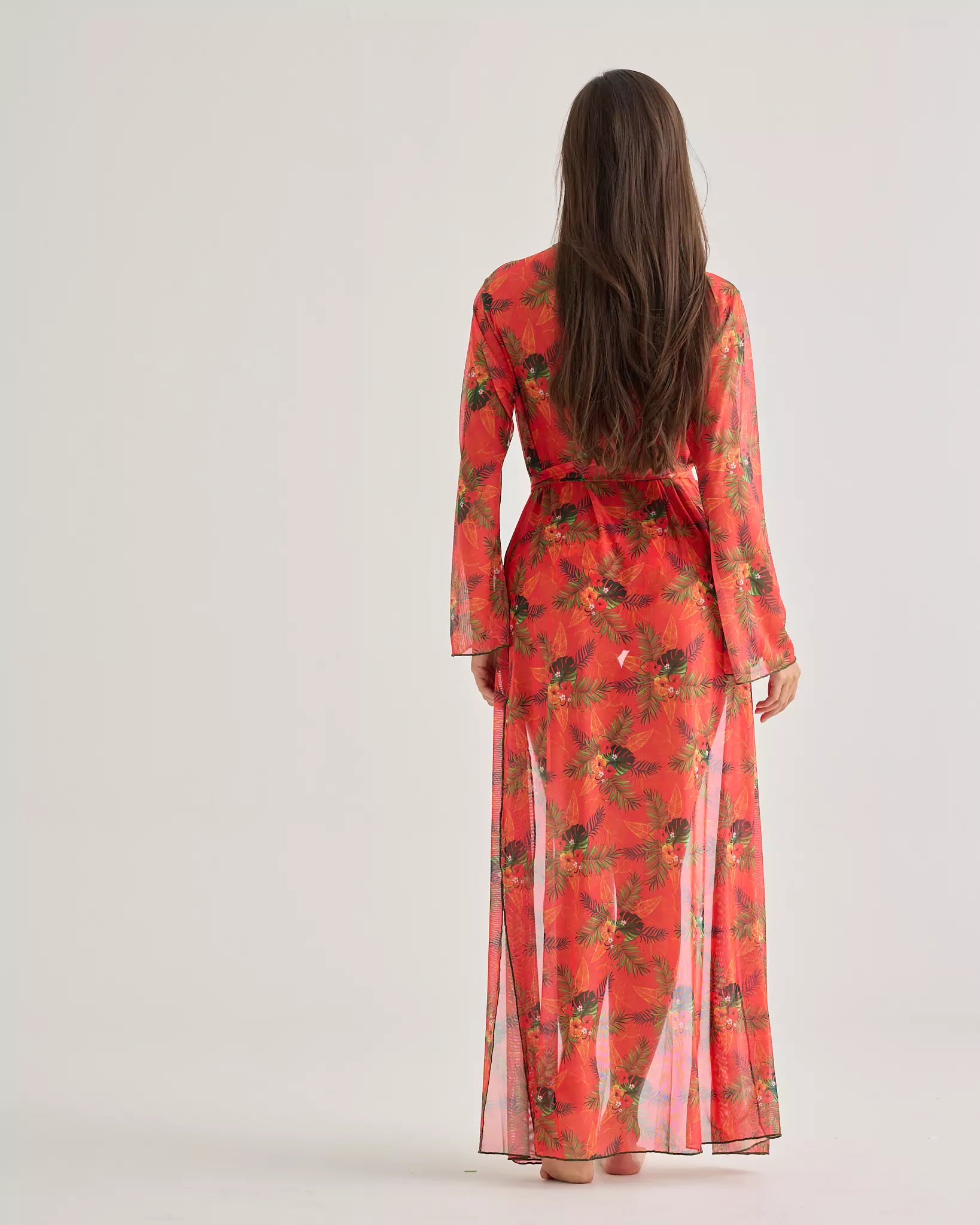 Tropical Sunset Long Mesh Kimono