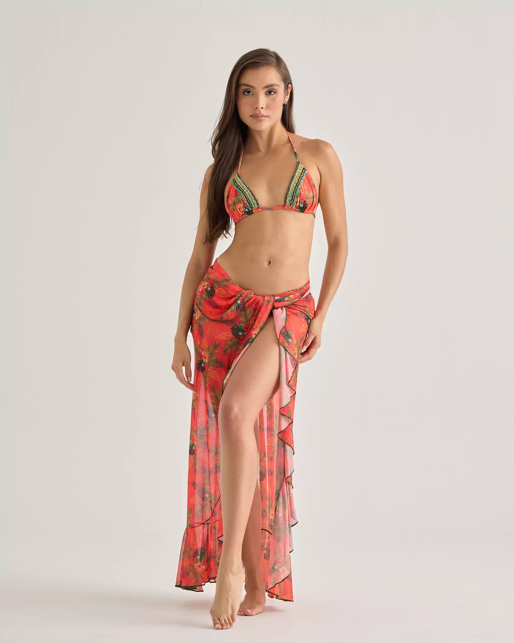 Tropical Sunset Long Mesh Skirt