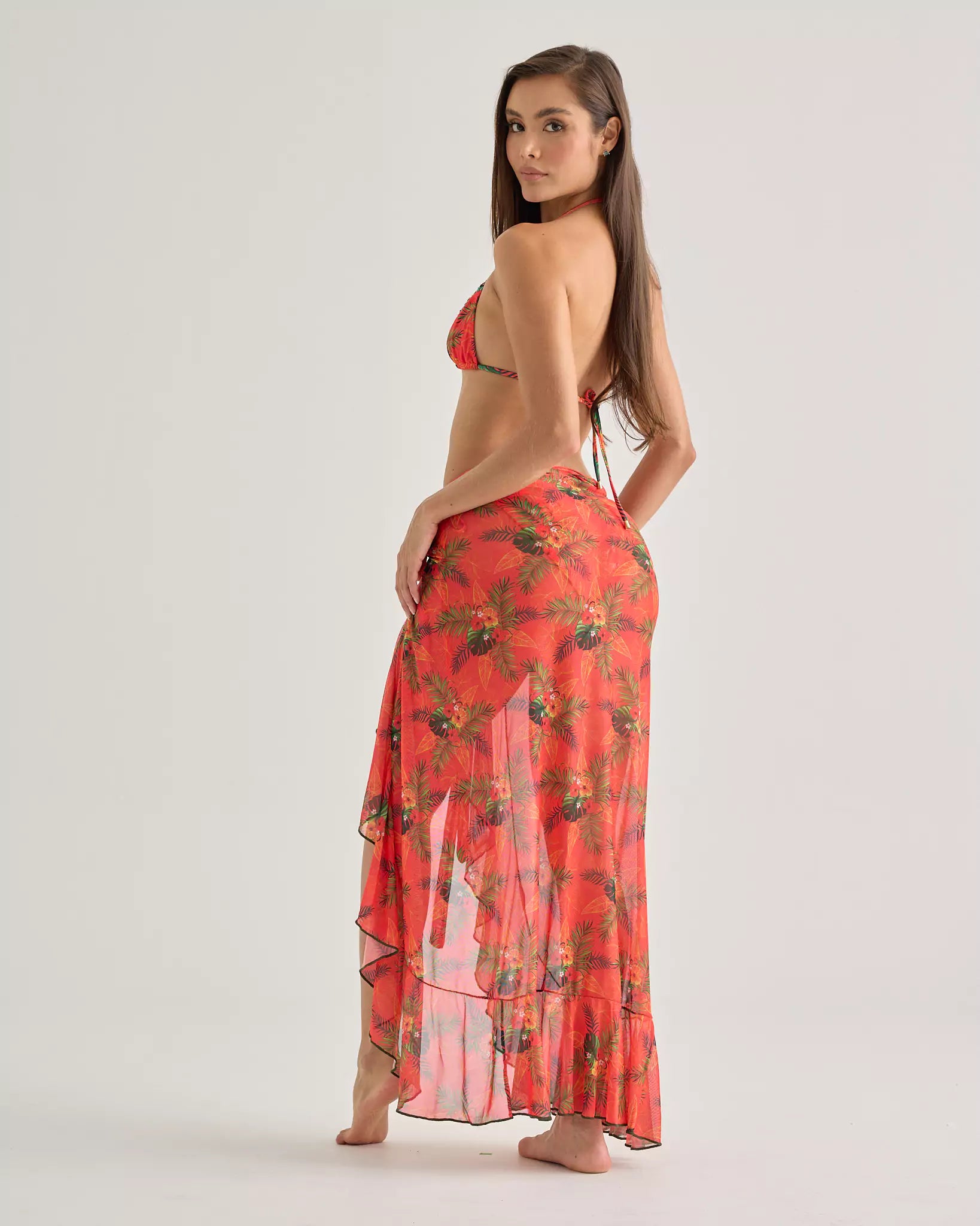 Tropical Sunset Long Mesh Skirt