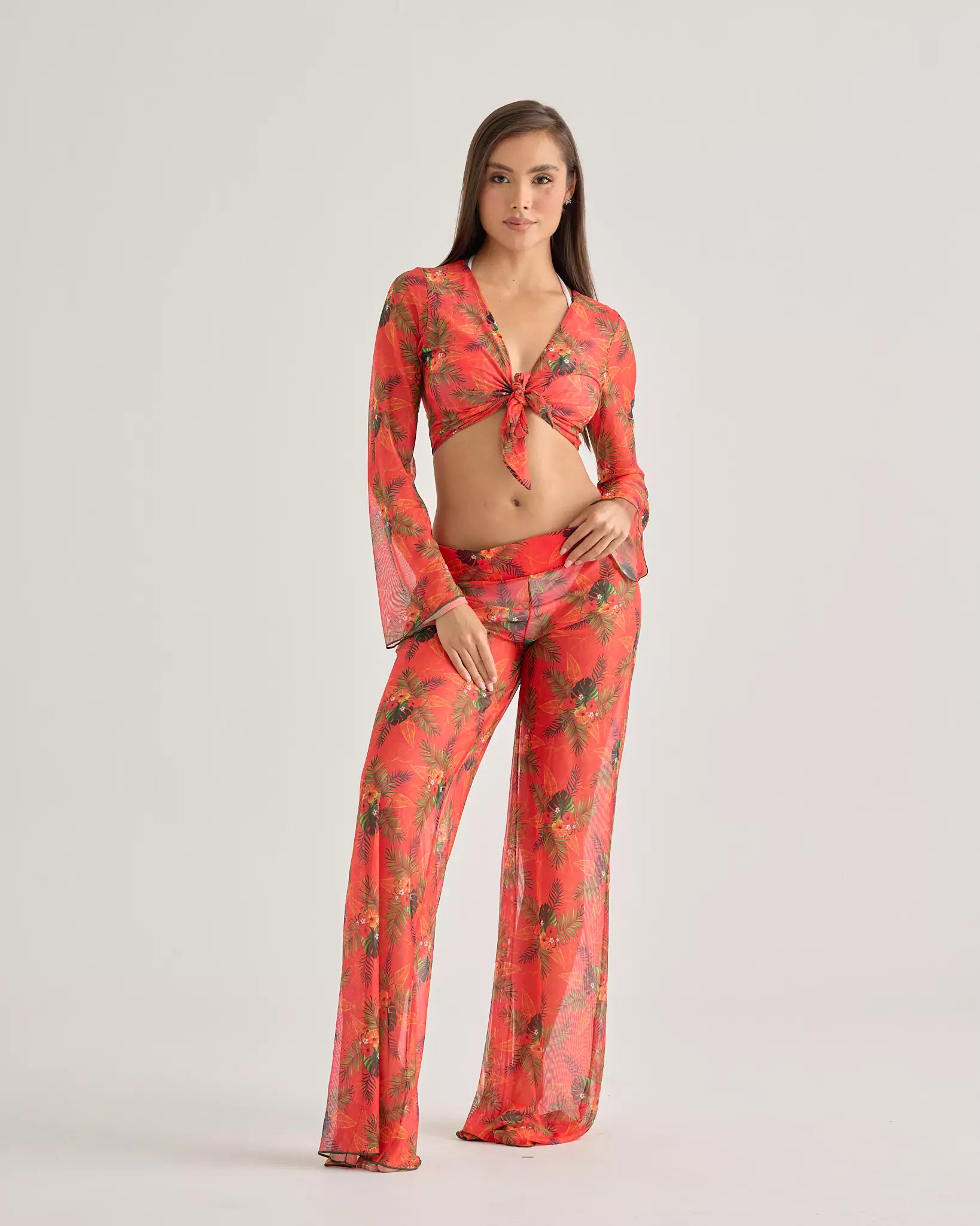 Tropical Sunset Front-Tie Crop Top