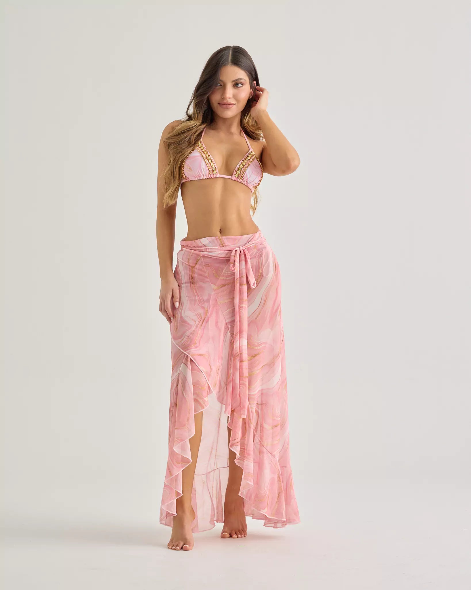 Pink Marble Convertible Long Skirt
