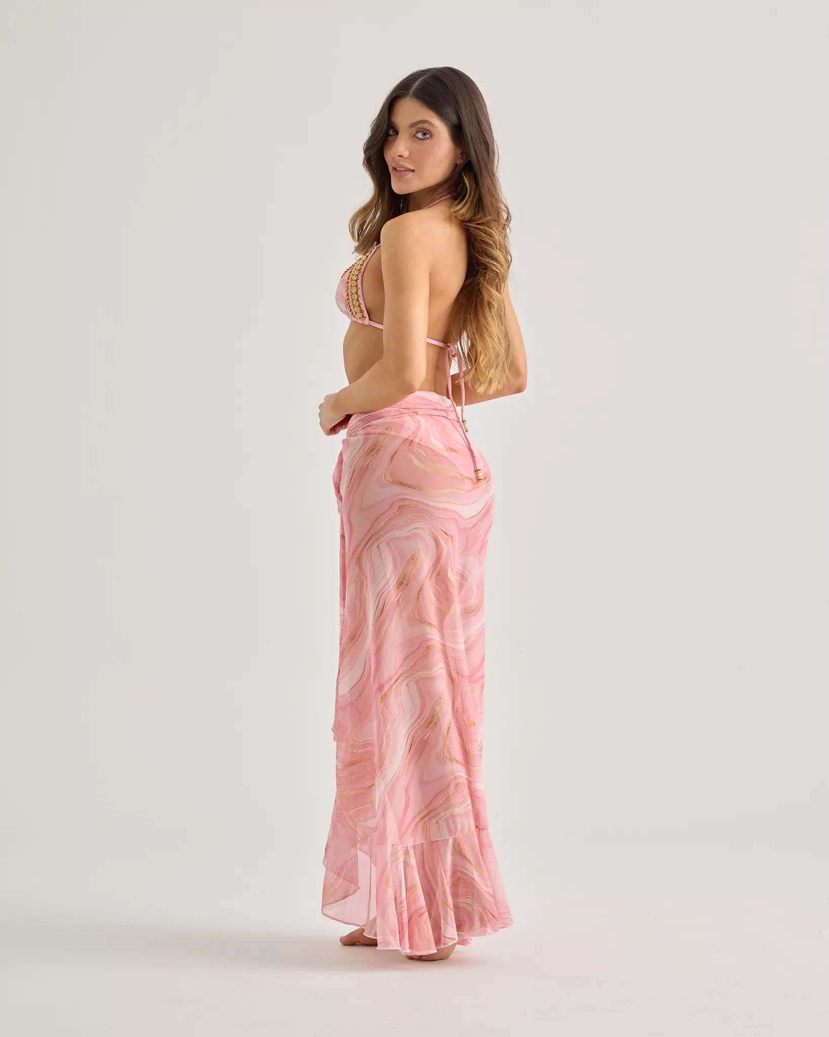 Pink Marble Convertible Long Skirt