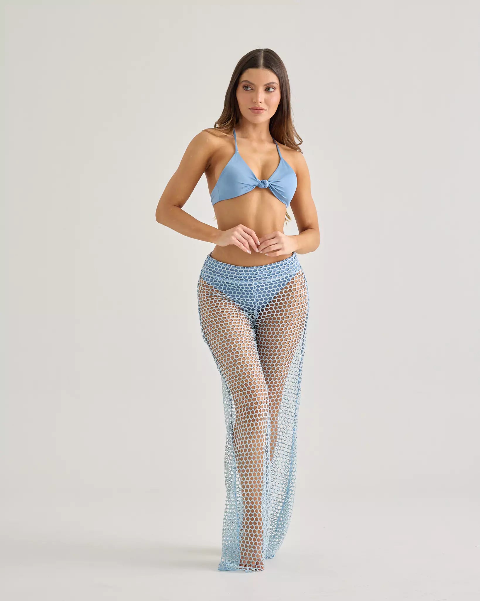 Denim Blue Mesh Pants with Lurex