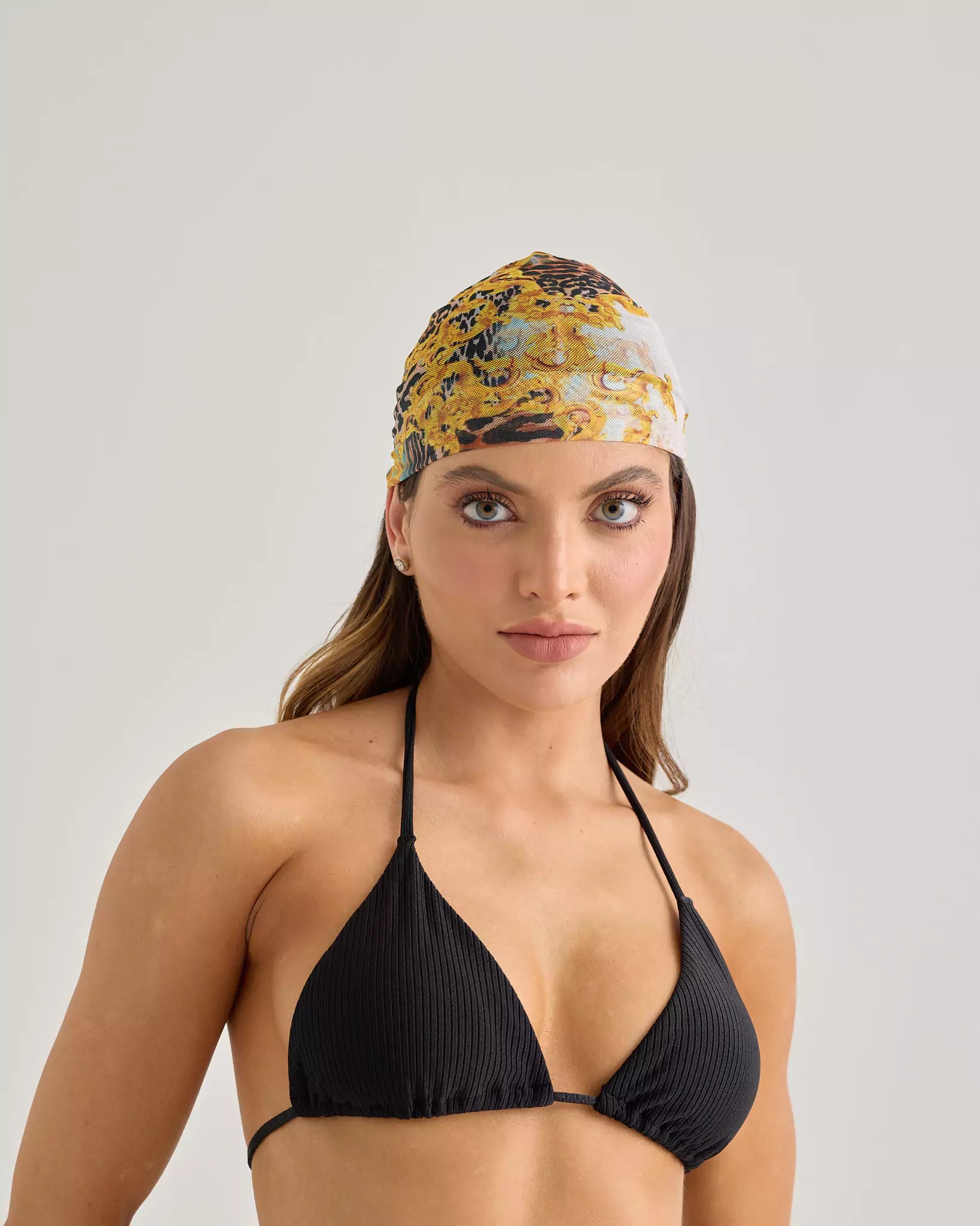 Black Ribbed Shiny Triangle Top