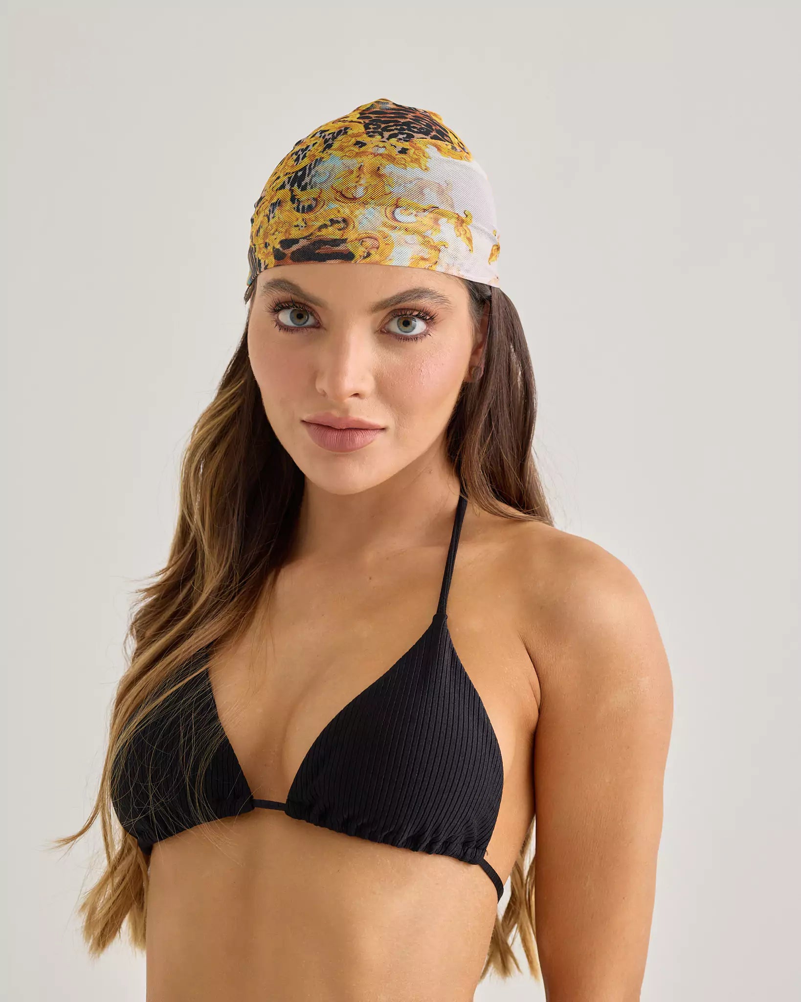 Black Ribbed Shiny Triangle Top