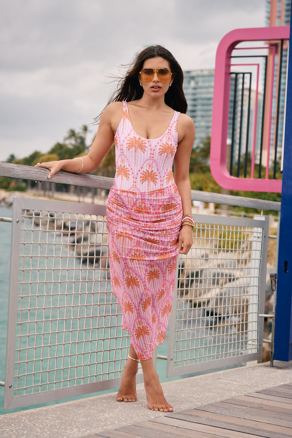 Pink Palm Rivera Mesh Long Skirt