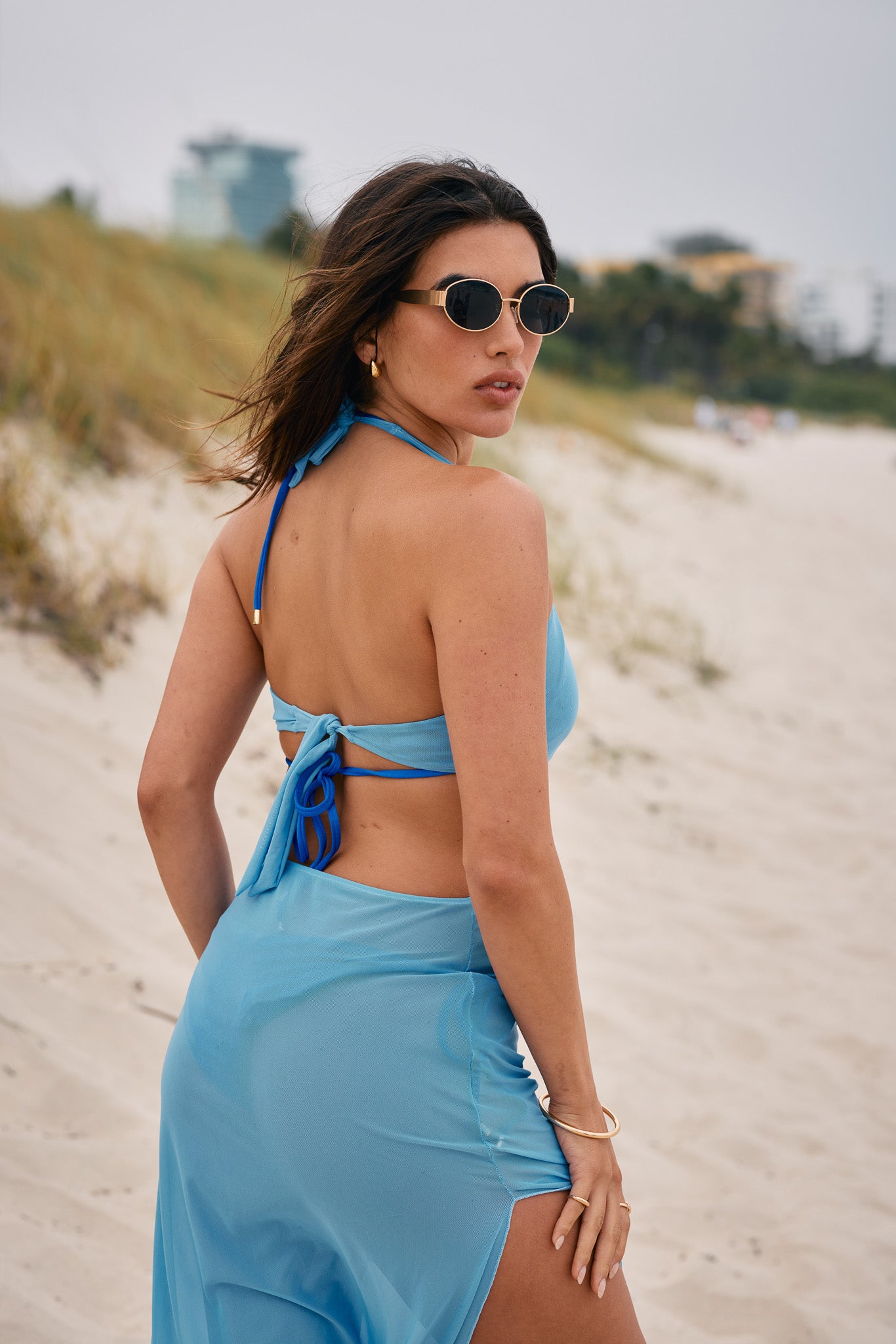 Blue Mesh Muse Halter Dress – Lateen Swimwear