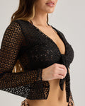 Crochet Black Tie Front Top