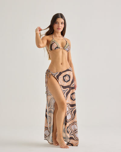 Marble Brown Silk Resort Skirt