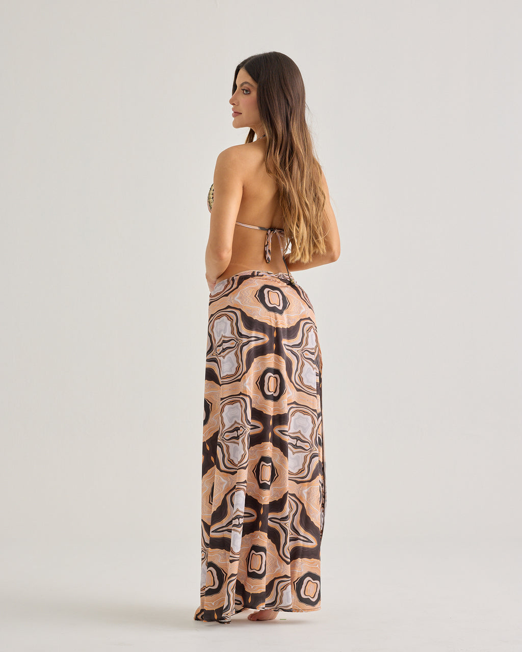 Marble Brown Silk Resort Skirt