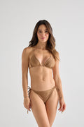 Mocha Shimmer Ribbed Triangle Bikini Top