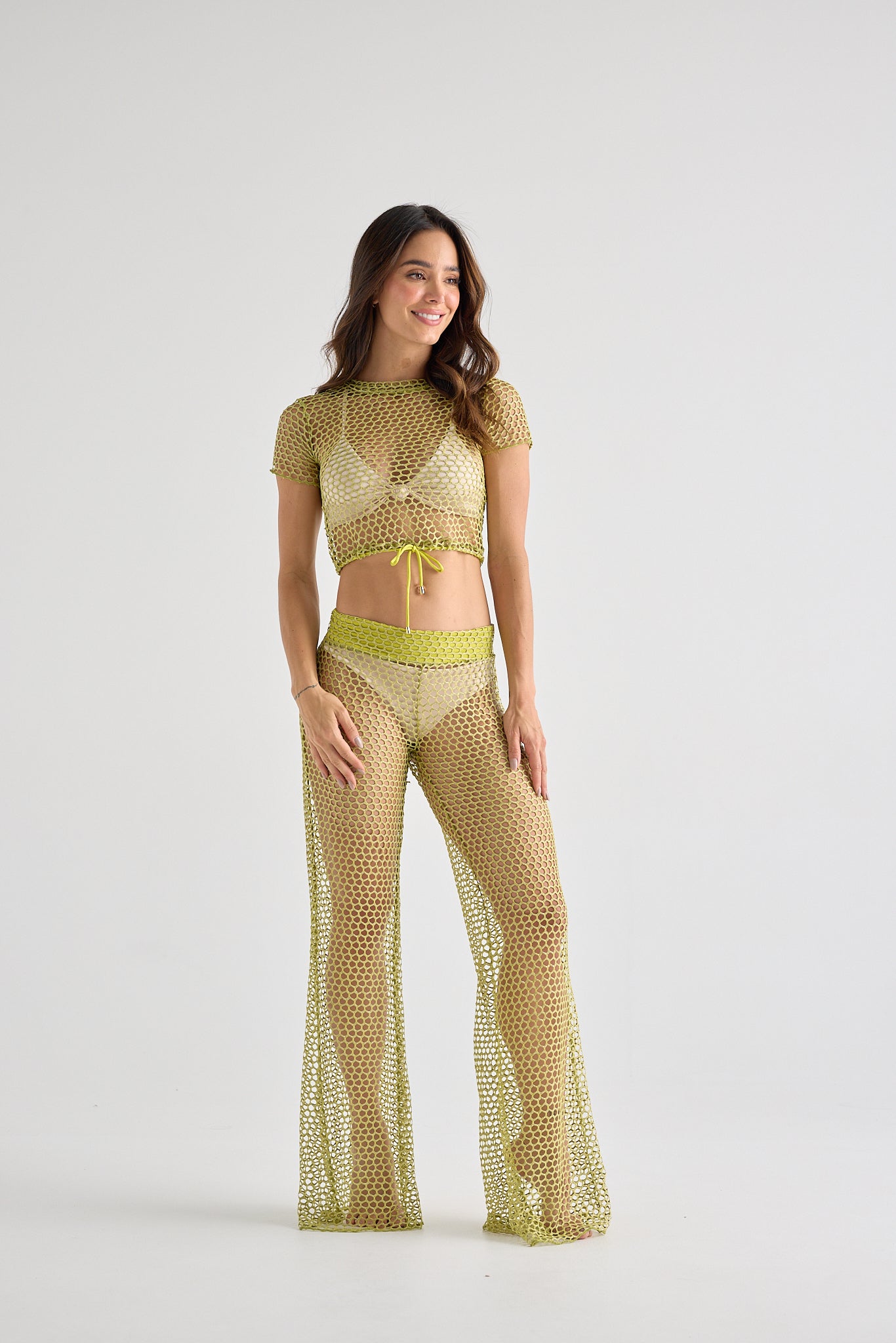 Green Mesh Lurex Crop Top