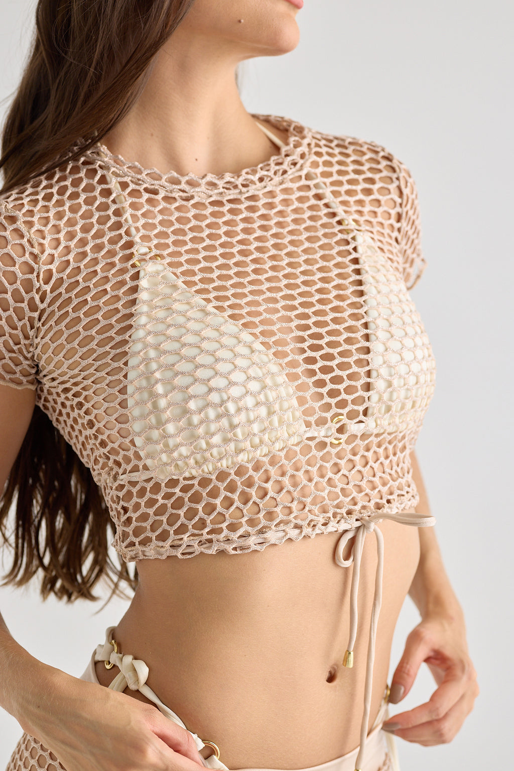 Beige Mesh Lux Crop Top