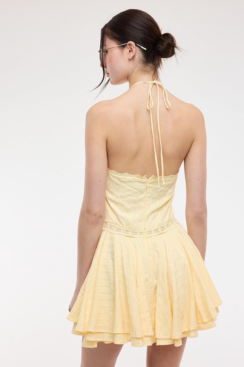 Lemon Butter Halter Short Dress