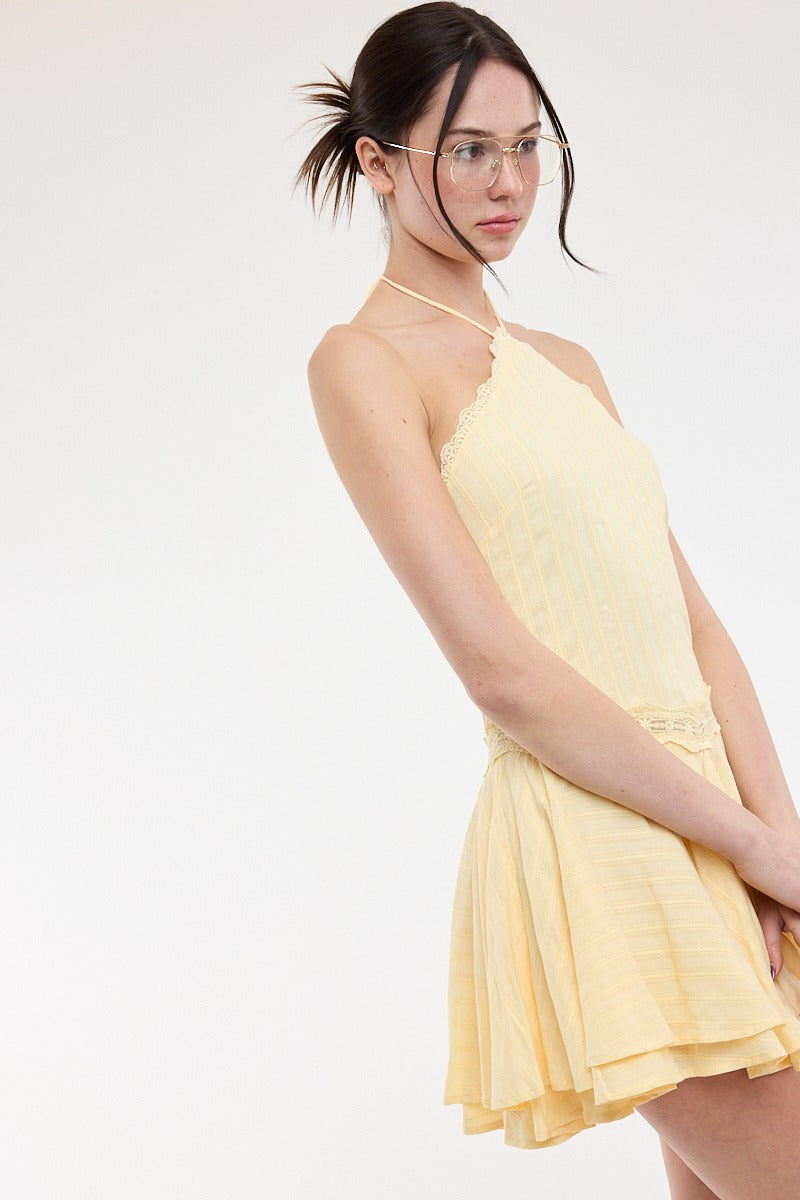 Lemon Butter Halter Short Dress
