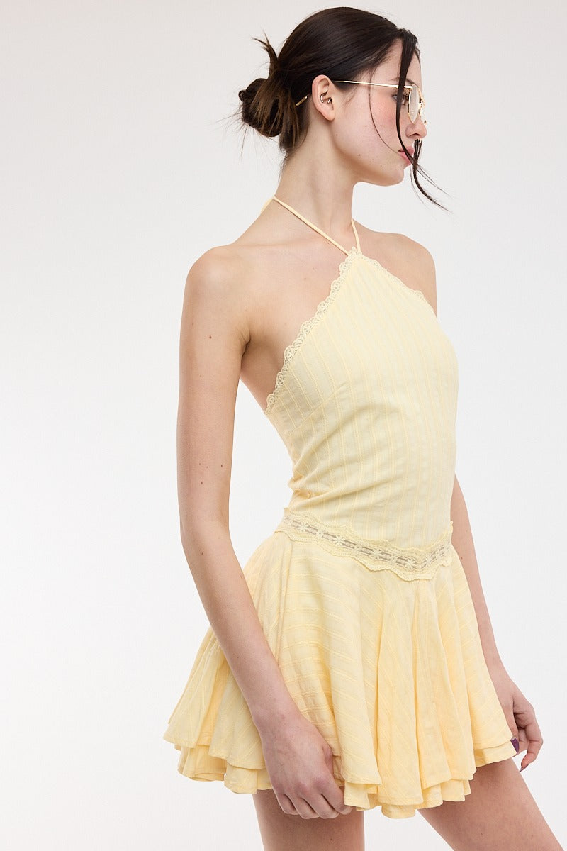 Lemon Butter Halter Short Dress
