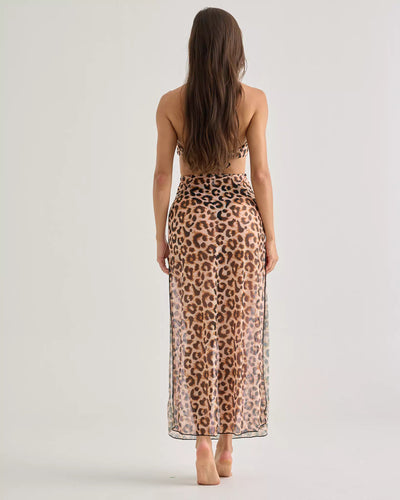 Leopard Halter Mesh Dress with Front Cutout - segunda imagen