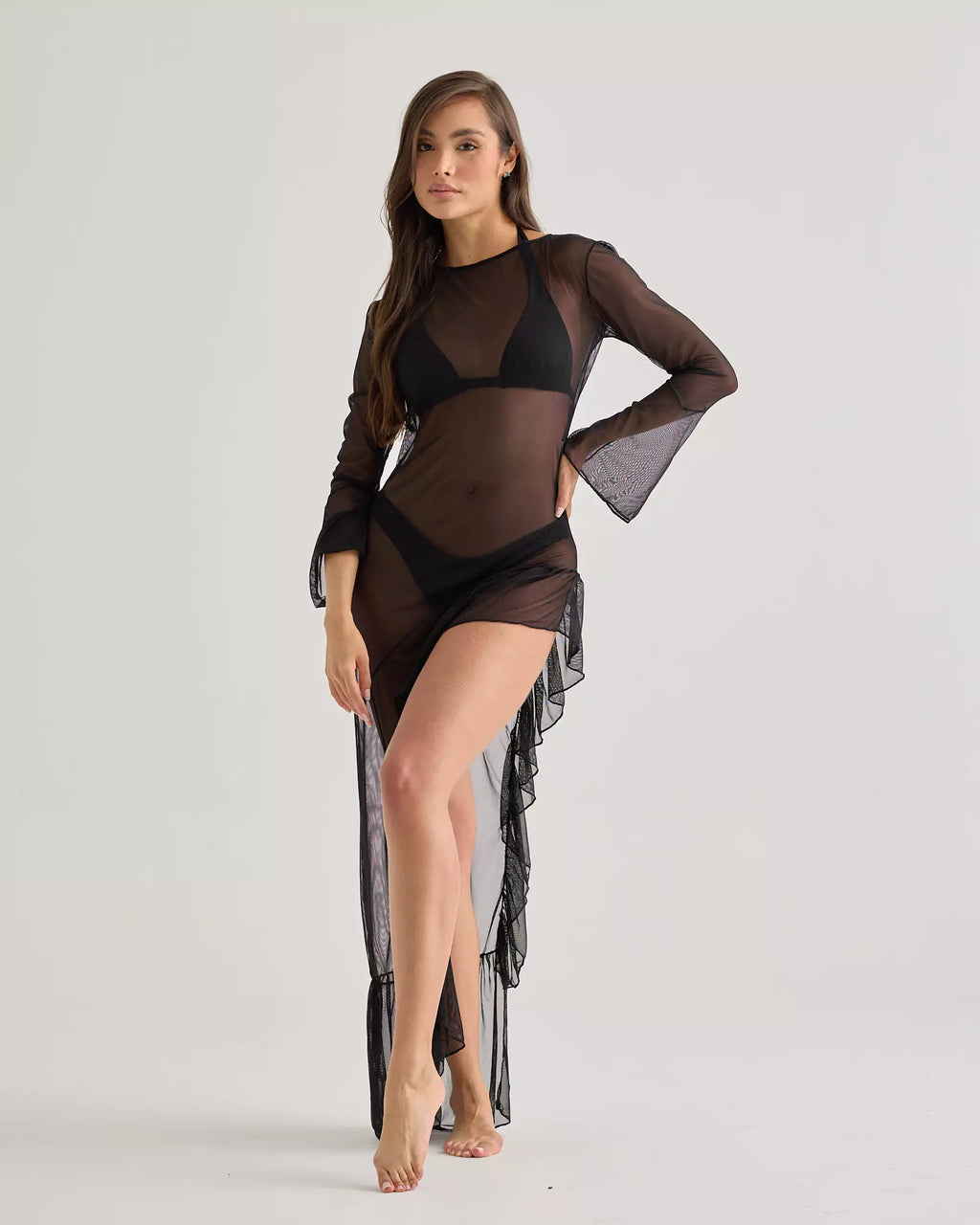 Flamenco Black Mesh Long Sleeve Dress