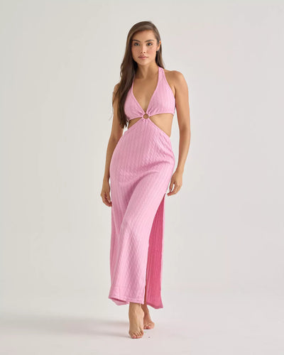 Pink Crochet Halter Dress