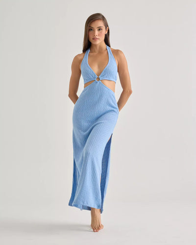 Blue Crochet Halter Dress