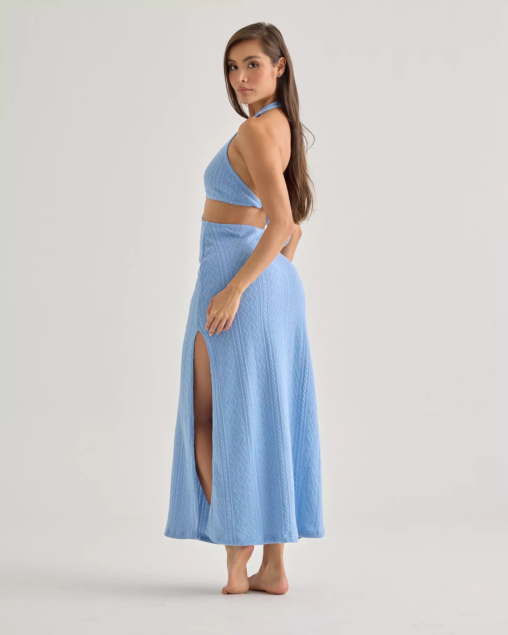 Blue Crochet Halter Dress