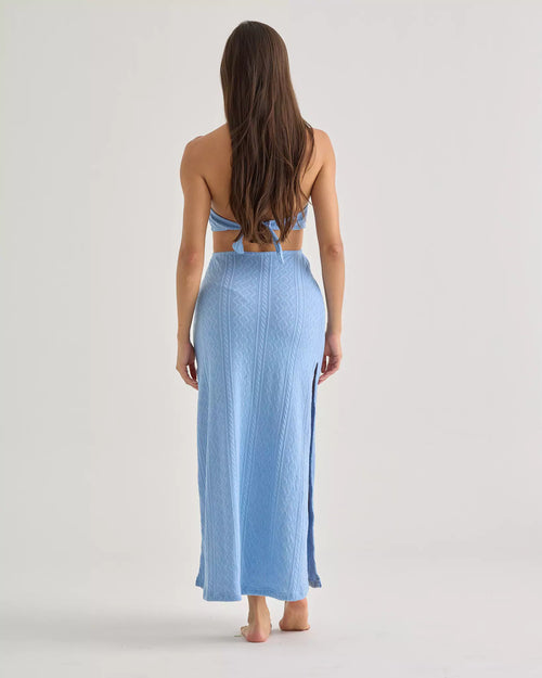 Blue Crochet Halter Dress