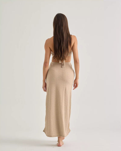 Champagne Crochet Halter Long Dress - segunda imagen