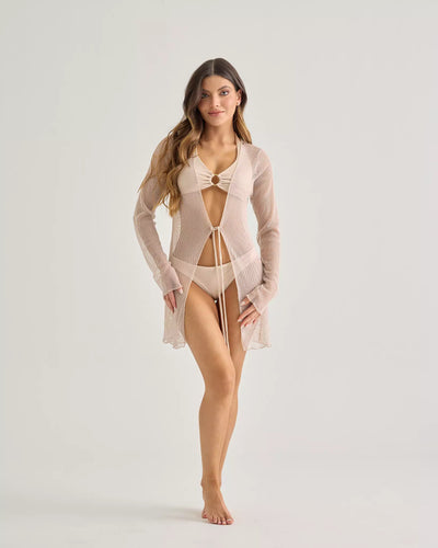 Champagne Crochet Beach Cardigan - segunda imagen