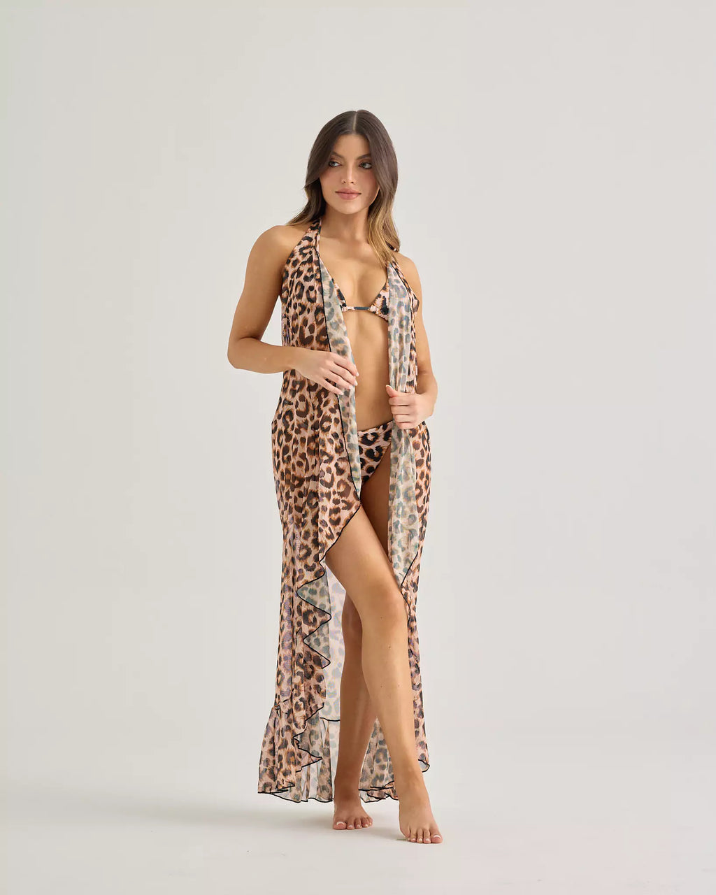 Leopard Mesh Long Kimono
