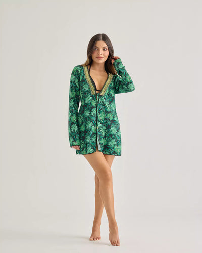 Tropic Green Embroidered Mesh Cardigan - segunda imagen