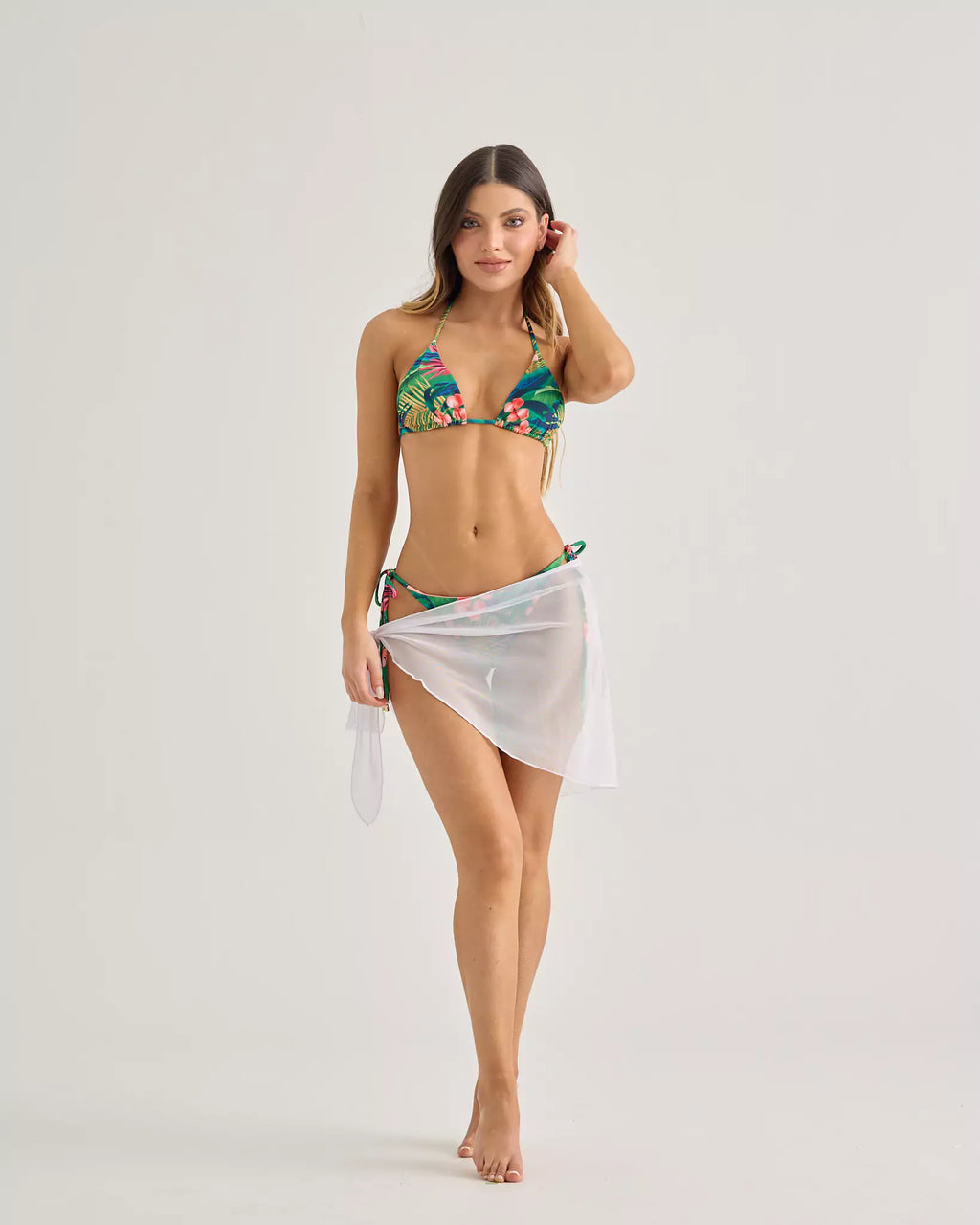 White Mesh Tie Short Skirt