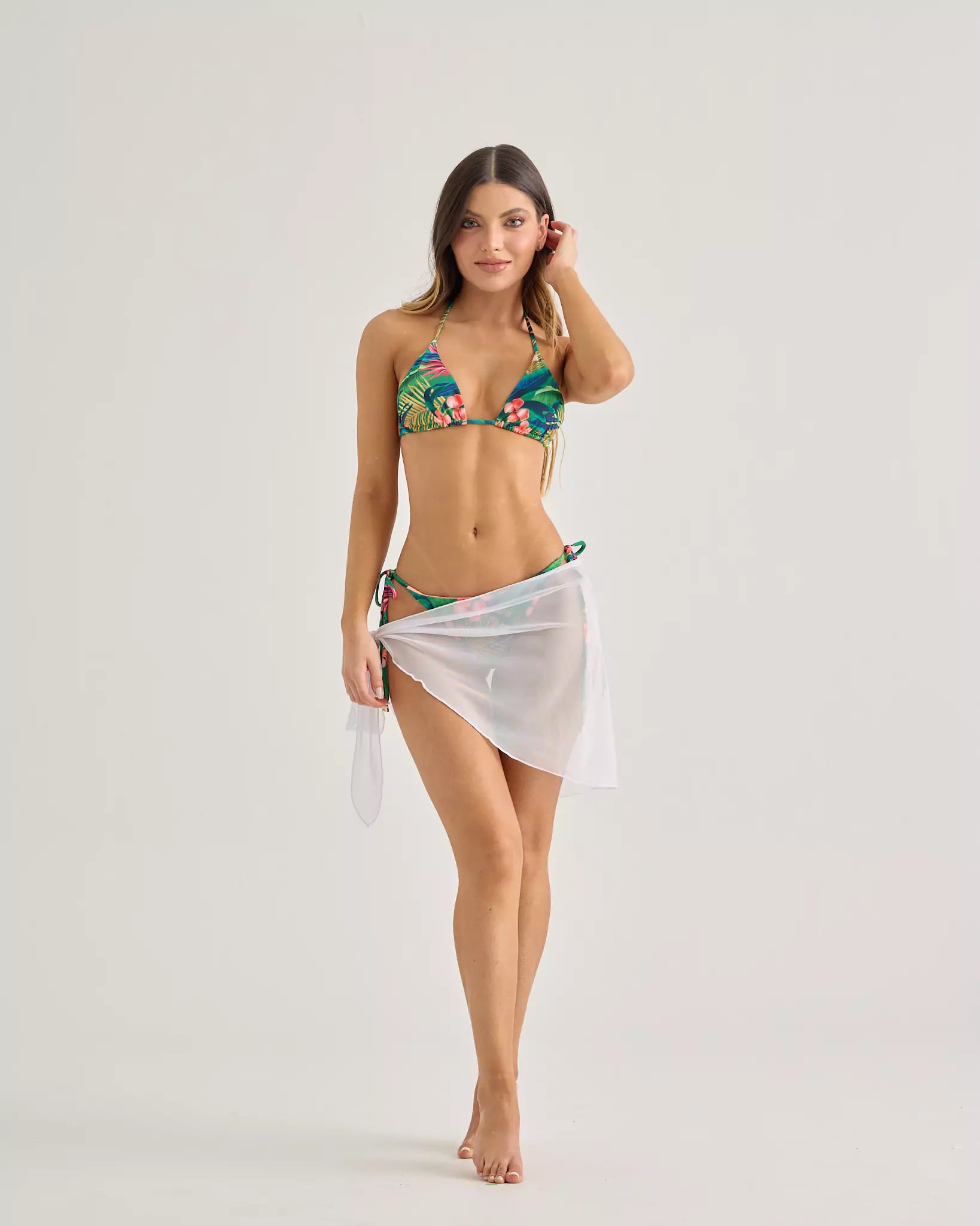 White Mesh Tie Short Skirt