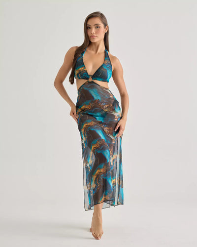 Waves Halter Mesh Dress