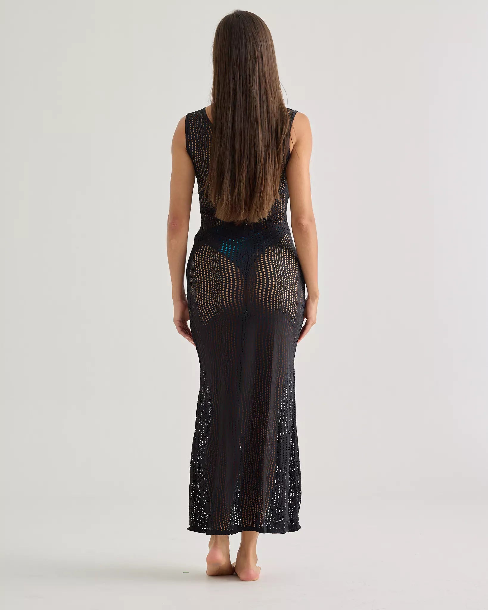 Crochet Mesh Black Long Dress XL Crochet Mesh Black Long Dress XL