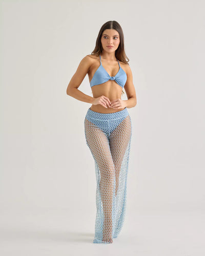 Denim Blue Mesh Pants with Lurex