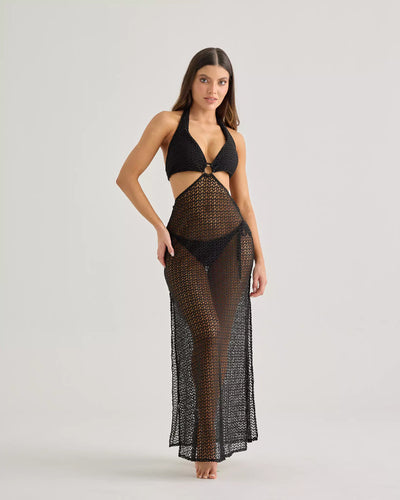 Black Crochet Long Resort Dress