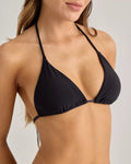 Black Ribbed Shiny Triangle Top