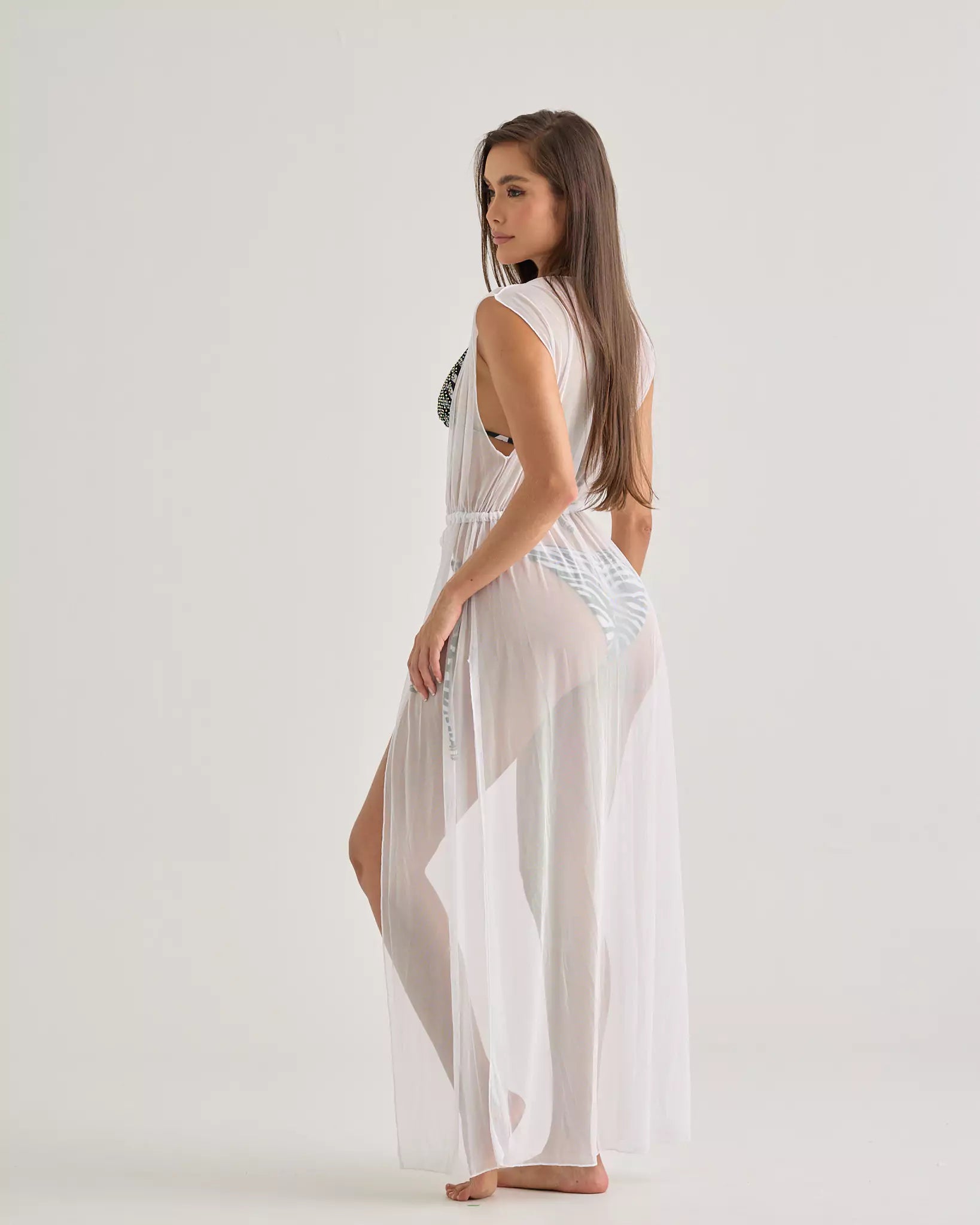 Diosa Long White Mesh Cover-Up