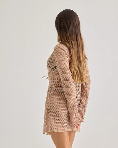 Mocha Crochet Beach Cardigan - segunda imagen