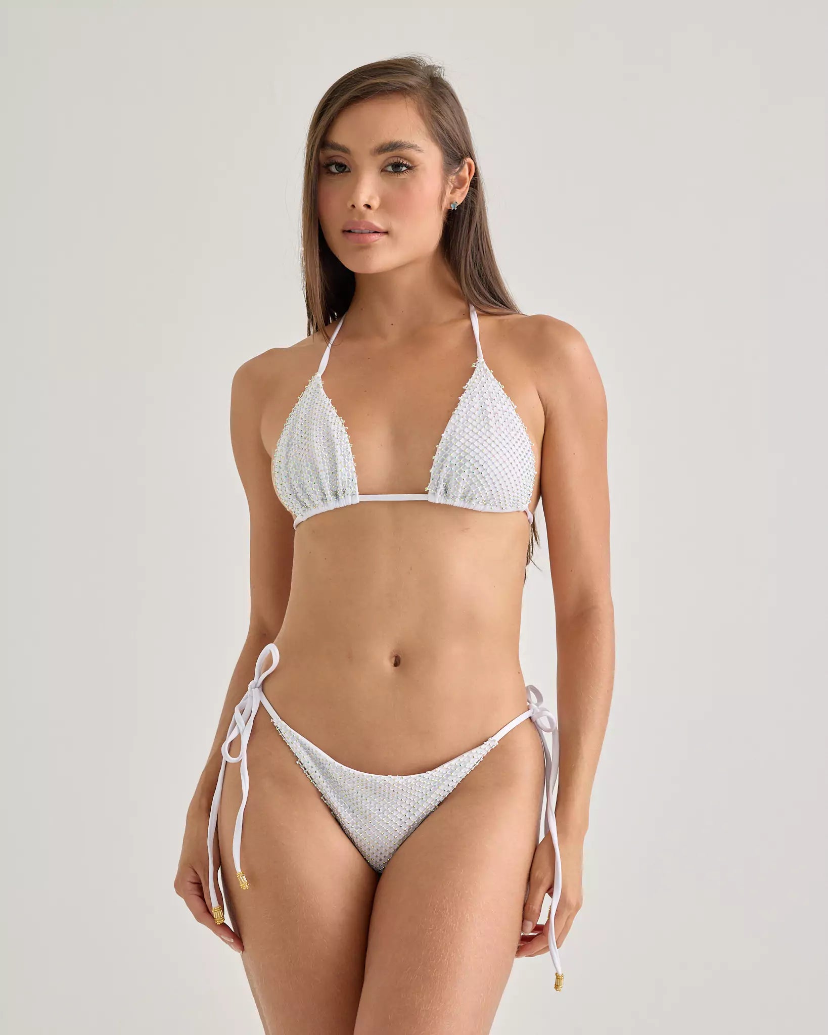 White Crystal Tie-Side Bikini Bottom