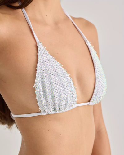 White Crystal Triangle Bikini Top