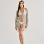 White Crystal Sheer Beach Cardigan - 1